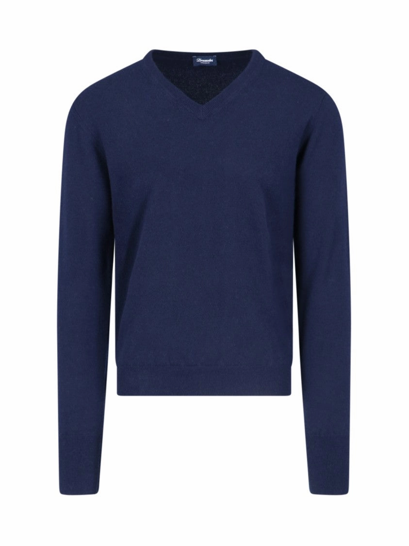 Basic Sweater In Blue Cashmere Navy Tone V-Neck designer sweaters outlet