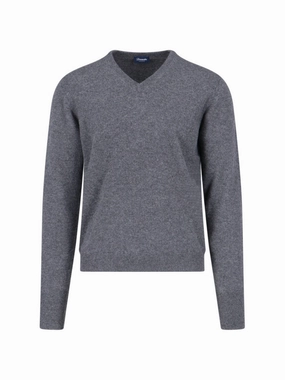 Basic Sweater In Grey Melange Cashmere V-Neck designer sweaters outlet
