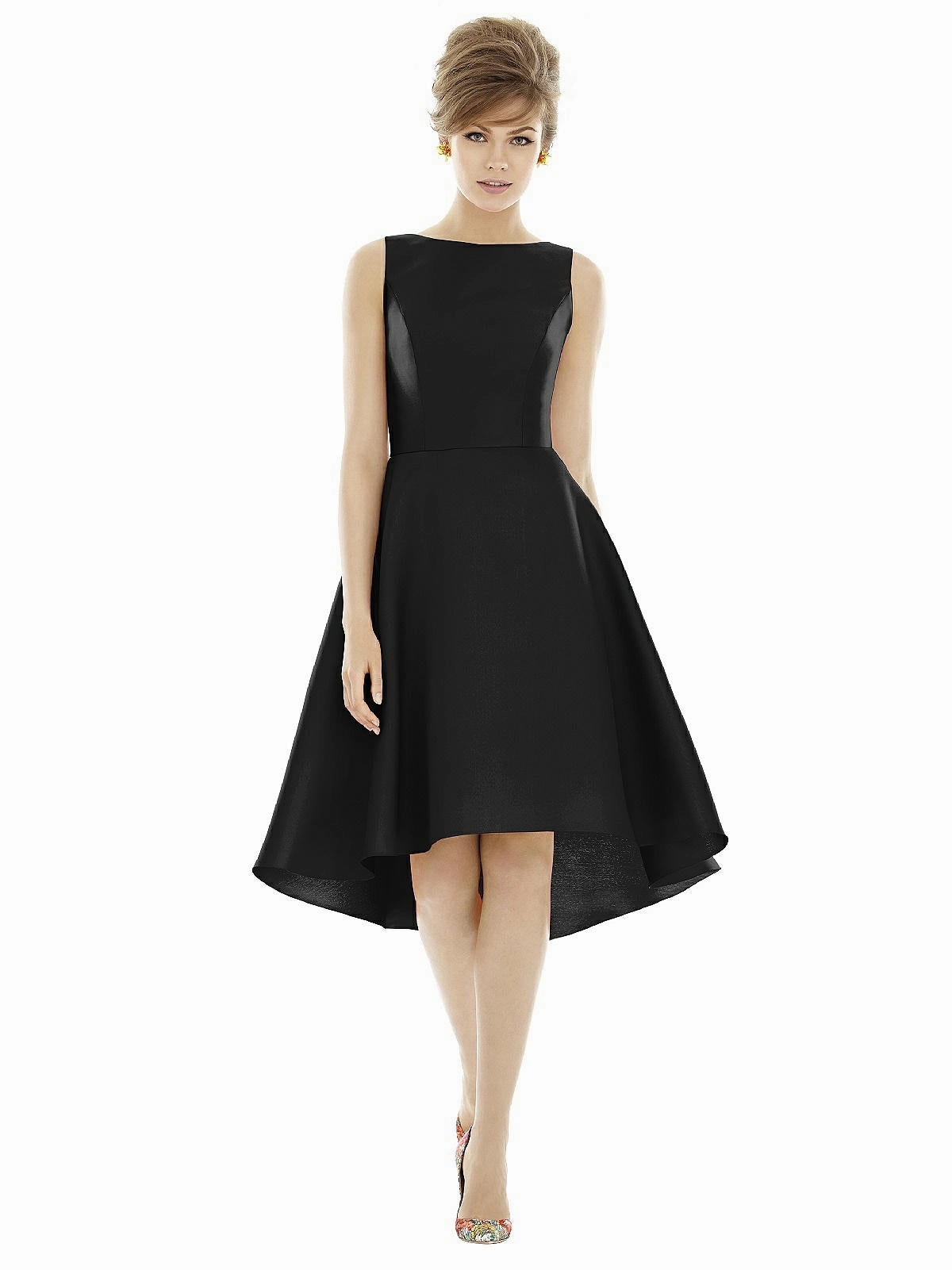 Bateau Neck Satin High Low Cocktail Dress