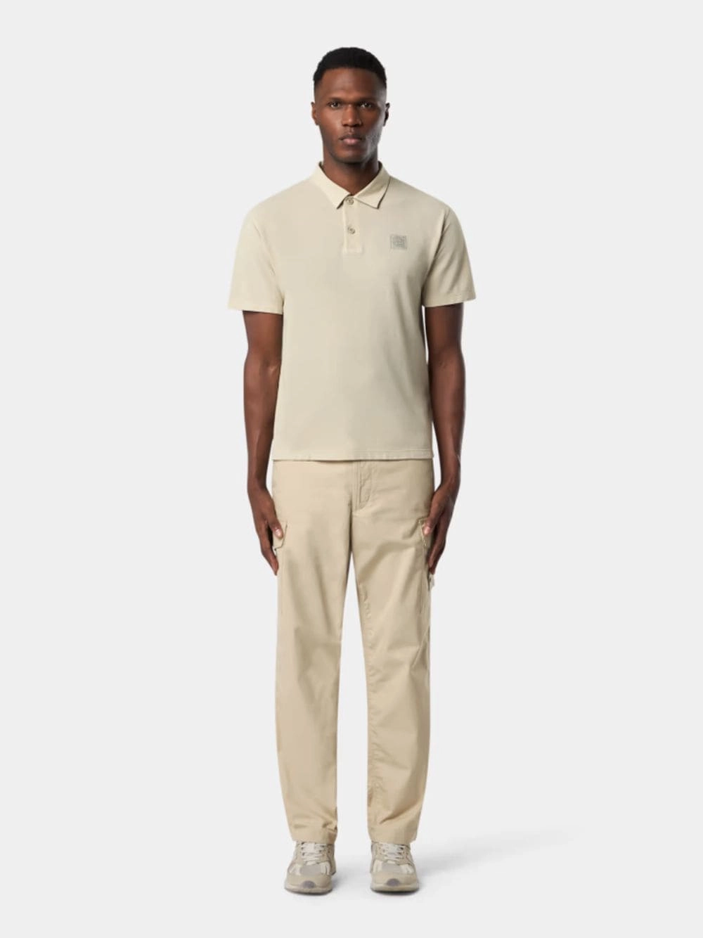 Beige Cotton Crepe Jersey Polo Shirt