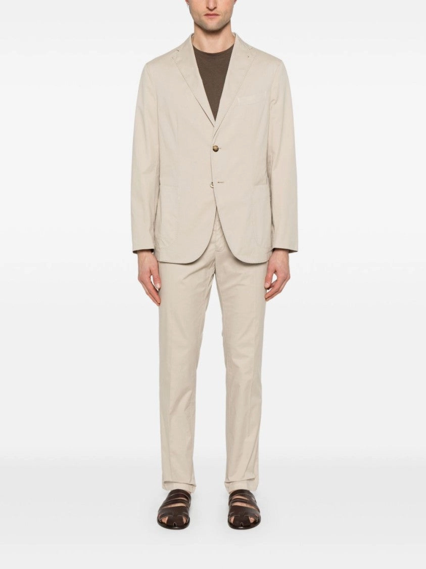 Beige Cotton Suit With Concealed Front Fastening