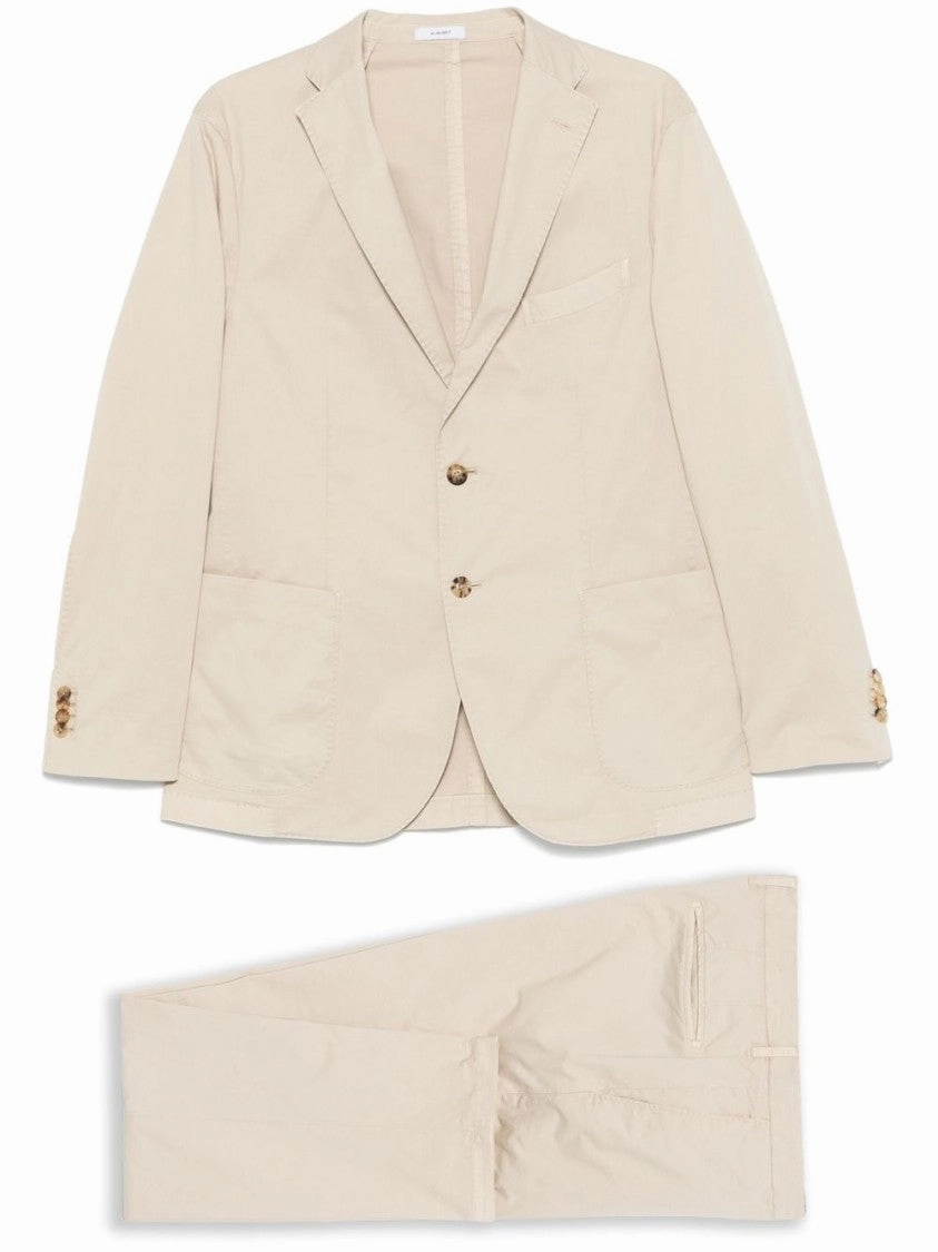 Beige Cotton Suit With Concealed Front Fastening