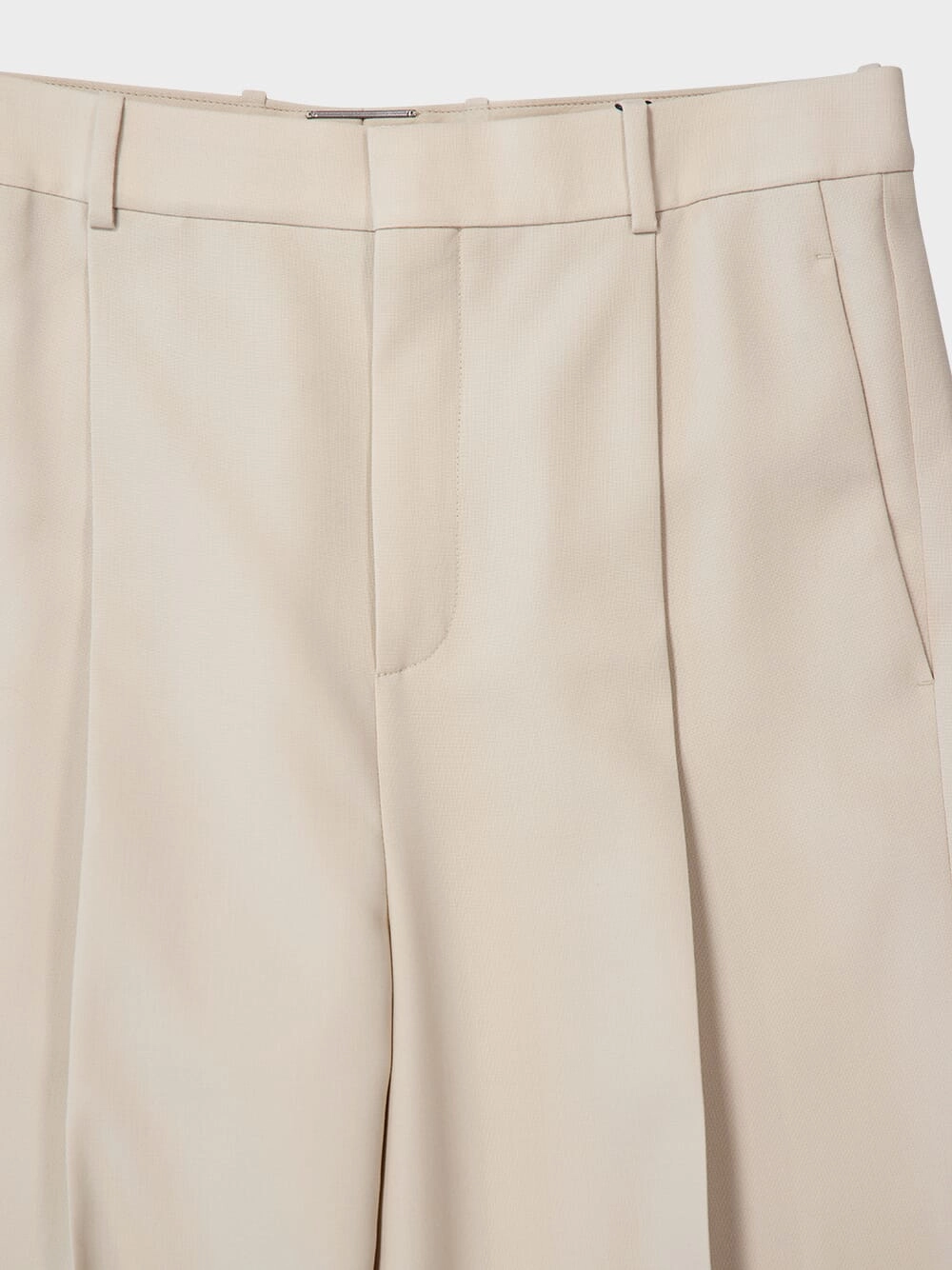 Beige High-Waisted Wool Trousers