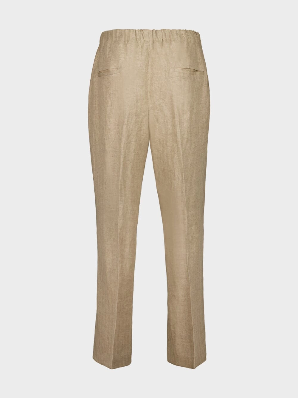 Beige Linen Straight-Leg Trousers