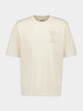 Beige Organic Cotton T-Shirt with Patch Tops Mens - flannel shirts