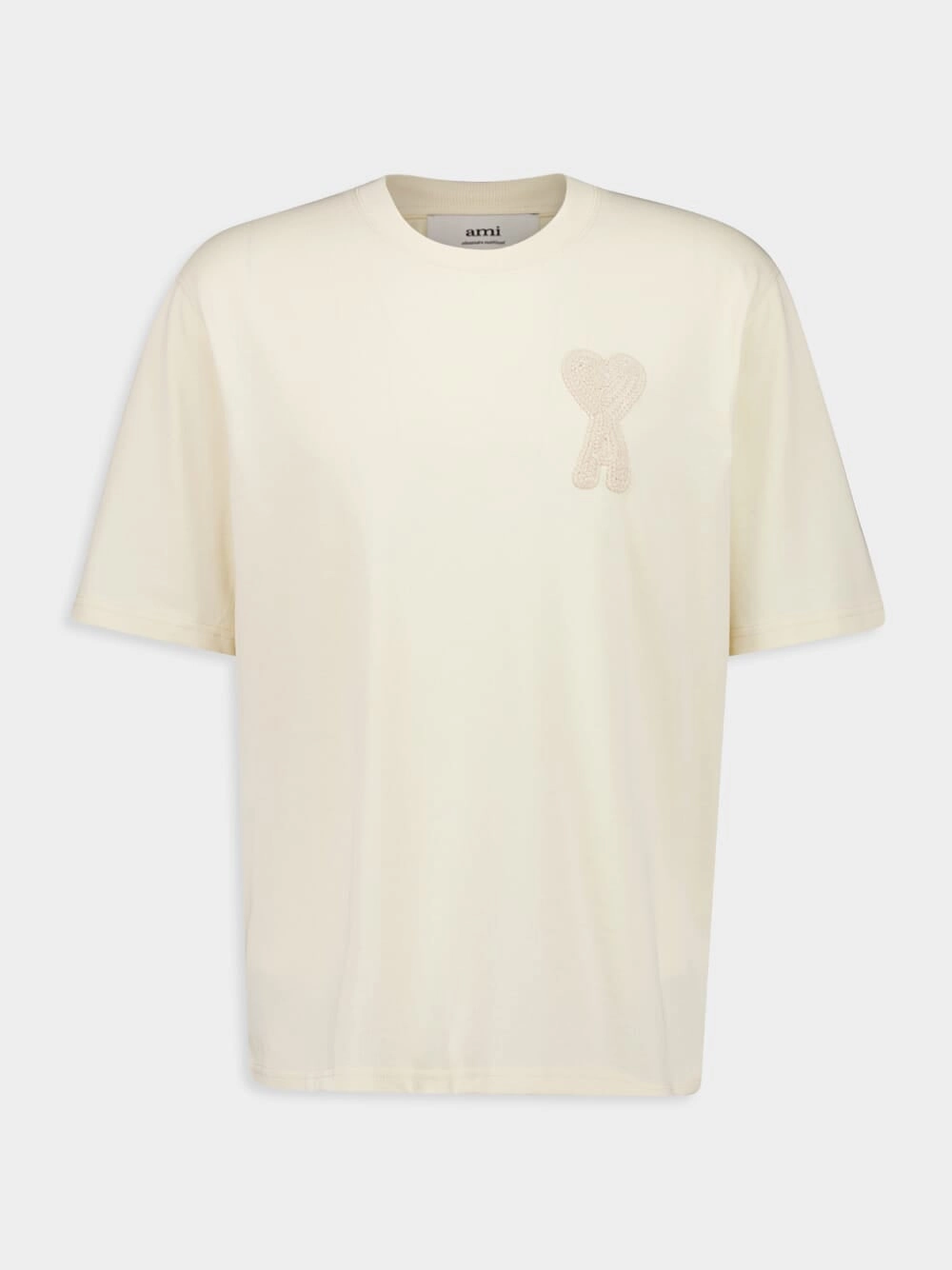 Beige Organic Cotton T-Shirt with Patch Tops Mens - flannel shirts