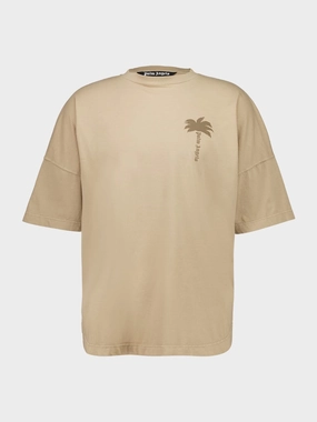 Beige Oversized Palm T-Shirt Tops Mens - flannel shirts