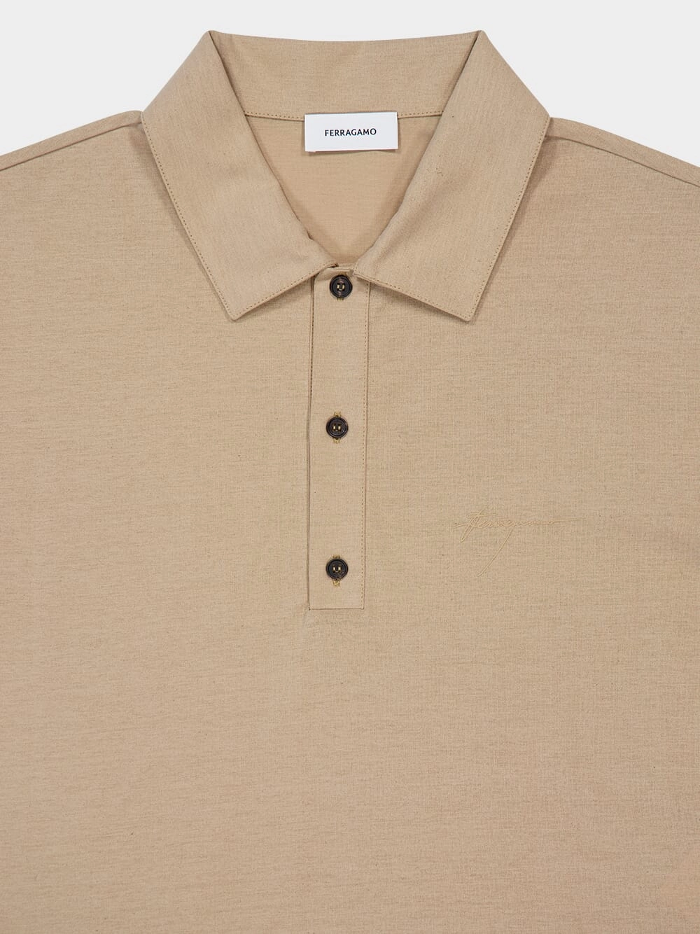 Beige Short-Sleeve Cotton Crepe Polo Shirt