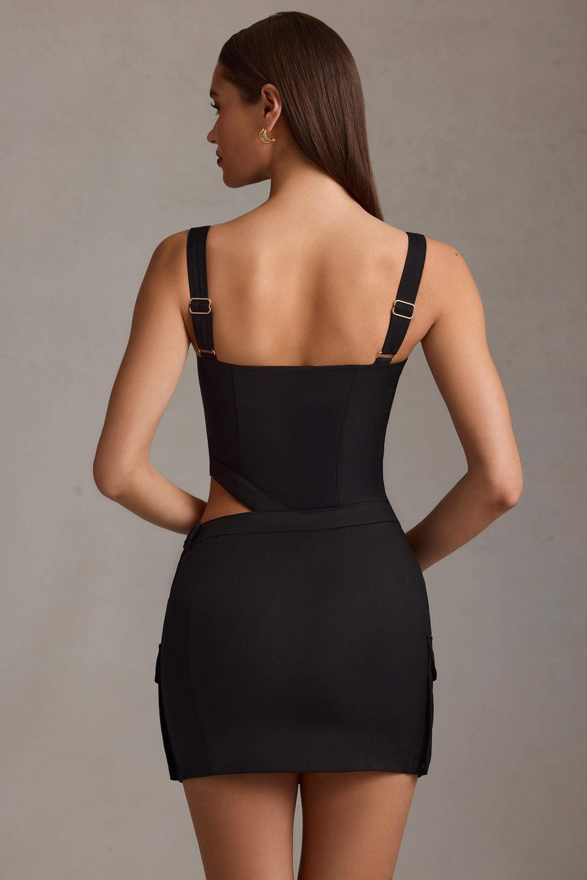 Belted Cut-Out Mini Dress in Black