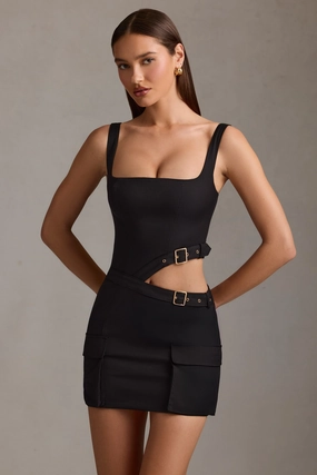 Belted Cut-Out Mini Dress in Black Dresses - dresses on sale
