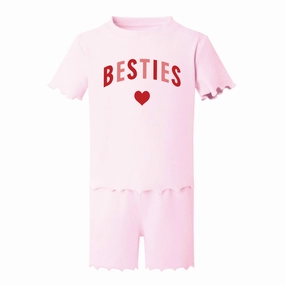 Besties Love Hearts Rib T-shirt & Short Set Holiday Collection - holiday outfits clearance