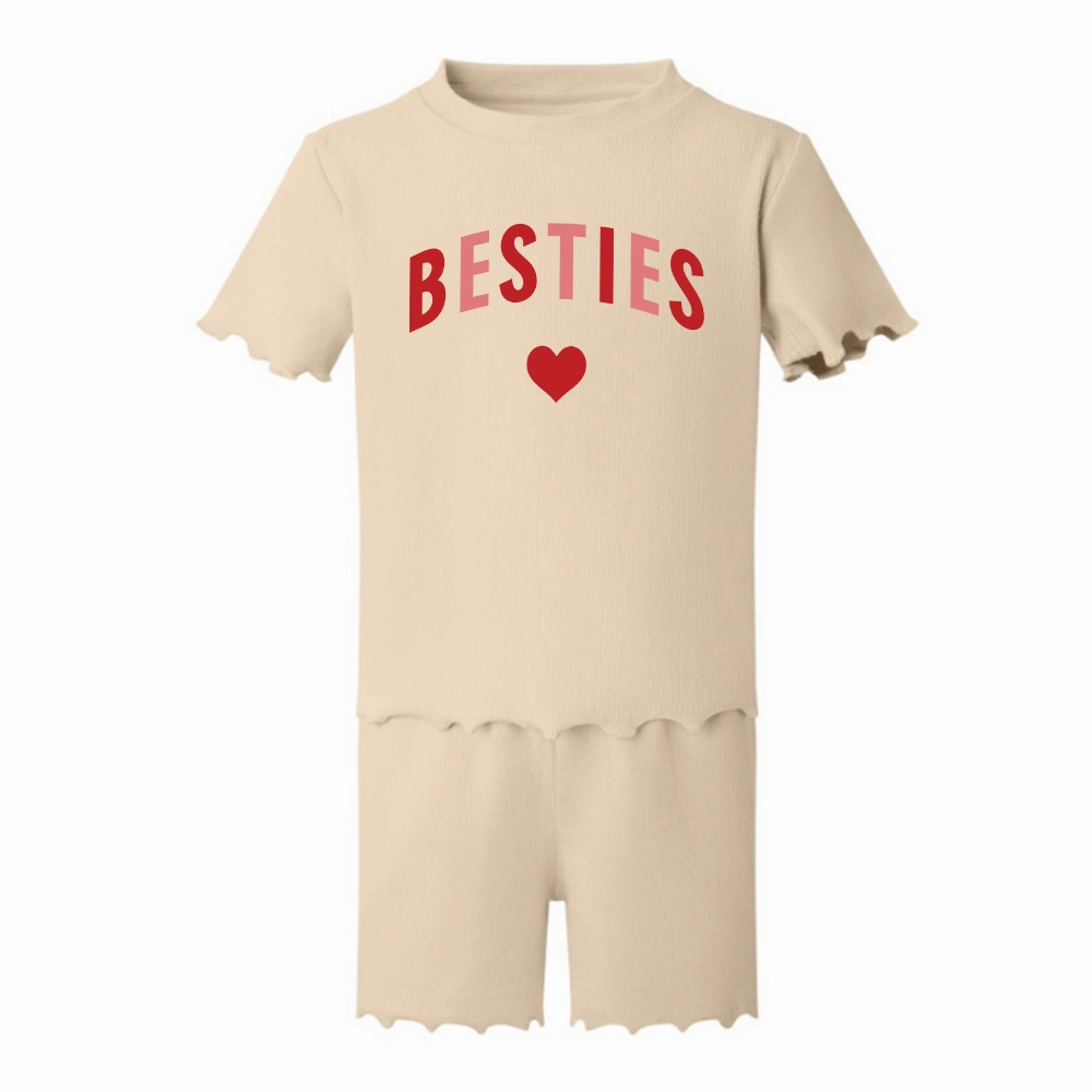 Besties Love Hearts Rib T-shirt & Short Set Holiday Collection - holiday outfits clearance