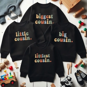 Biggest To Littlest Cousin Matching Black Sweatshirts Holiday Collection - holiday outfits clearance