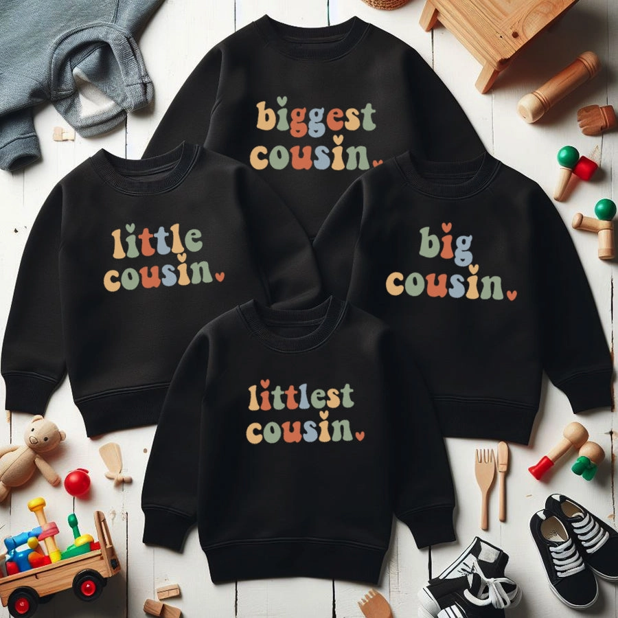 Biggest To Littlest Cousin Matching Black Sweatshirts Holiday Collection - holiday outfits clearance