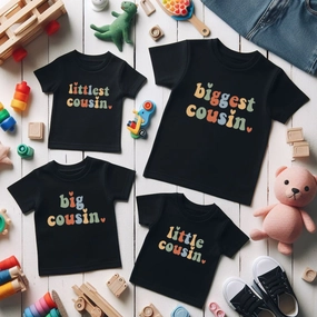 Biggest To Littlest Cousin Matching Black T-Shirts Holiday Collection - holiday outfits clearance