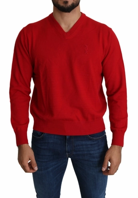 Billionaire Italian Couture  V-neck Wool Sweatshirt Pullover Men's Sweater chunky knit discount