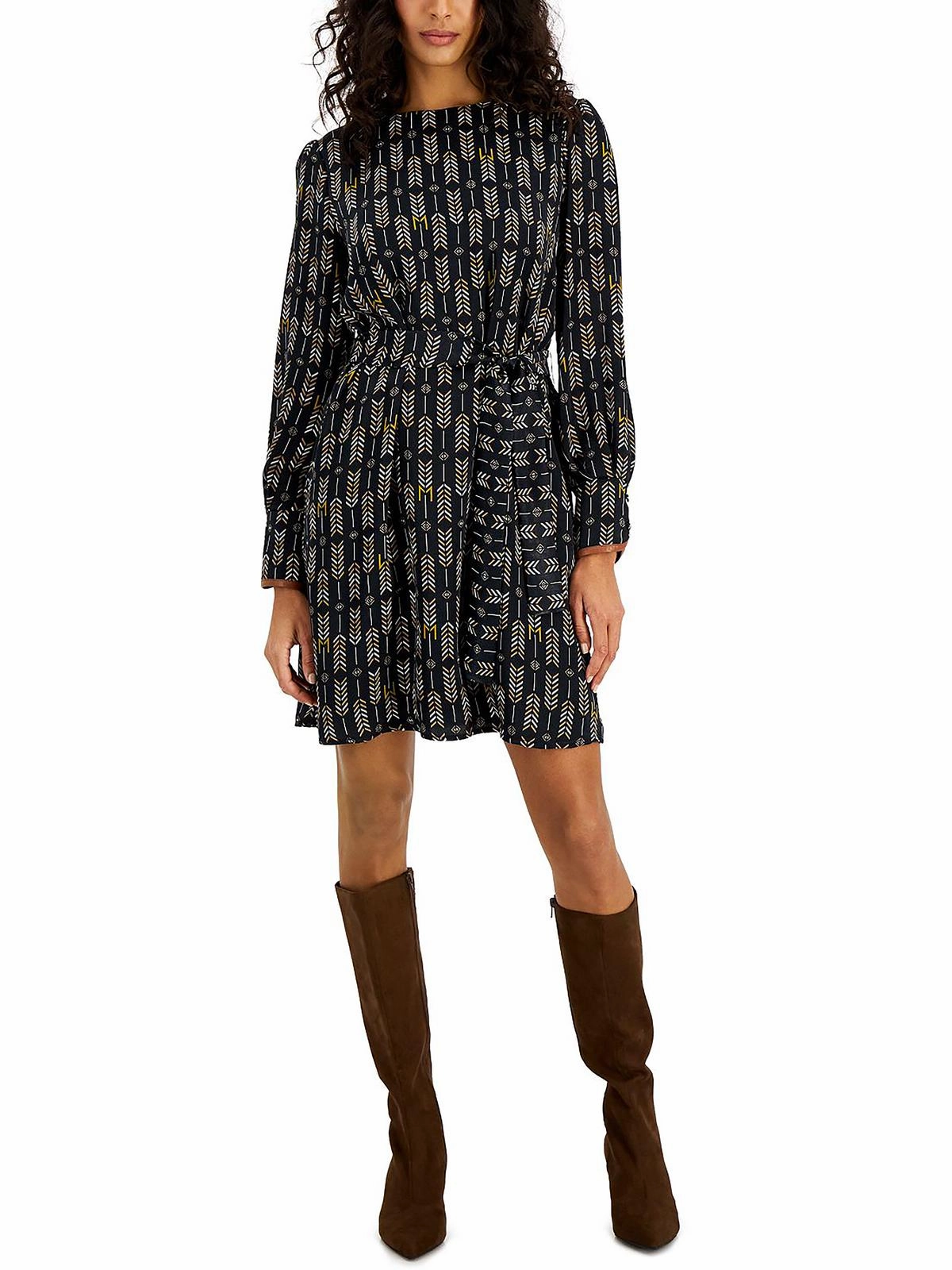 Billy Womens Satin Printed Wear to Work Dress