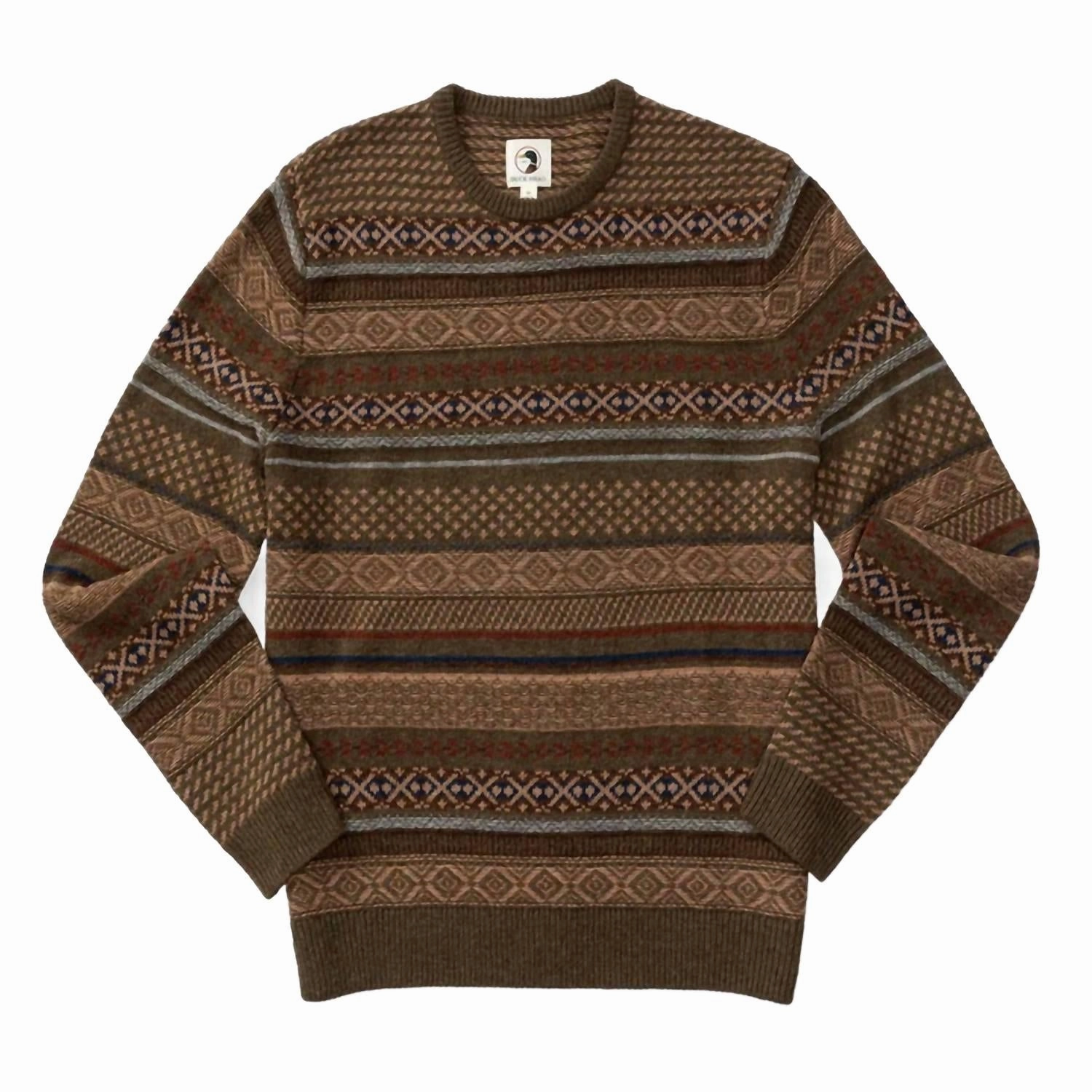 Birch Fair Isle Crewneck Sweater In Olive Pine Heather