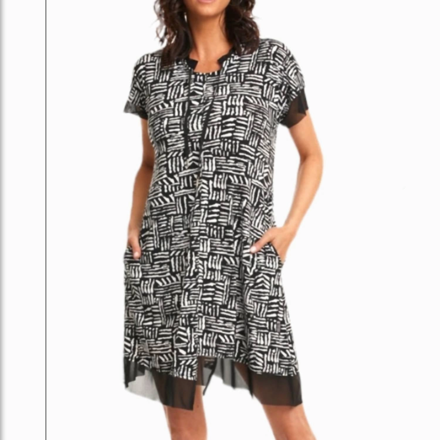 Black And White Dress With Mesh Detail