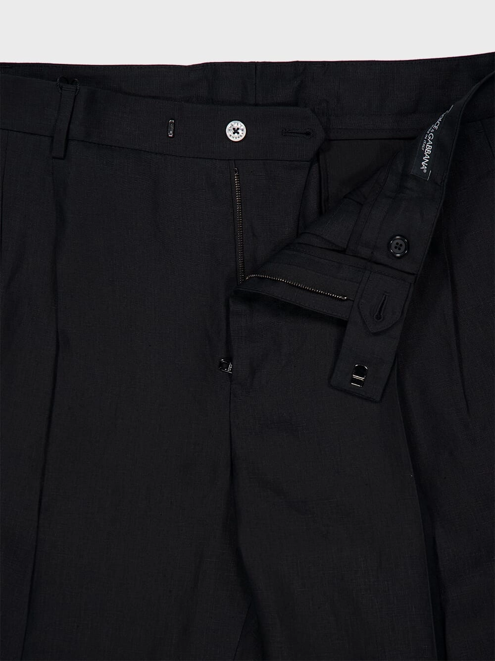 Black Classic Linen Straight-Fit Trousers