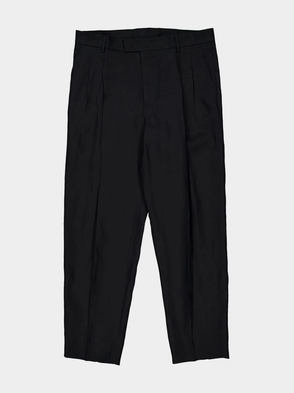 Black Classic Linen Straight-Fit Trousers