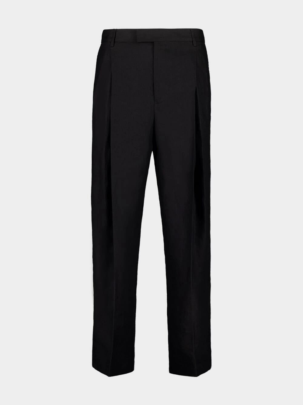 Black Classic Linen Straight-Fit Trousers Bottoms Mens - cheap mens shorts online