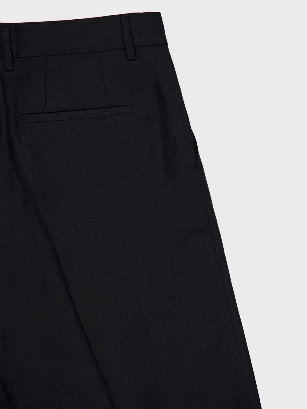Black Classic Linen Straight-Fit Trousers