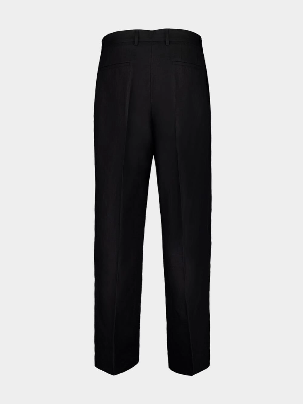 Black Classic Linen Straight-Fit Trousers