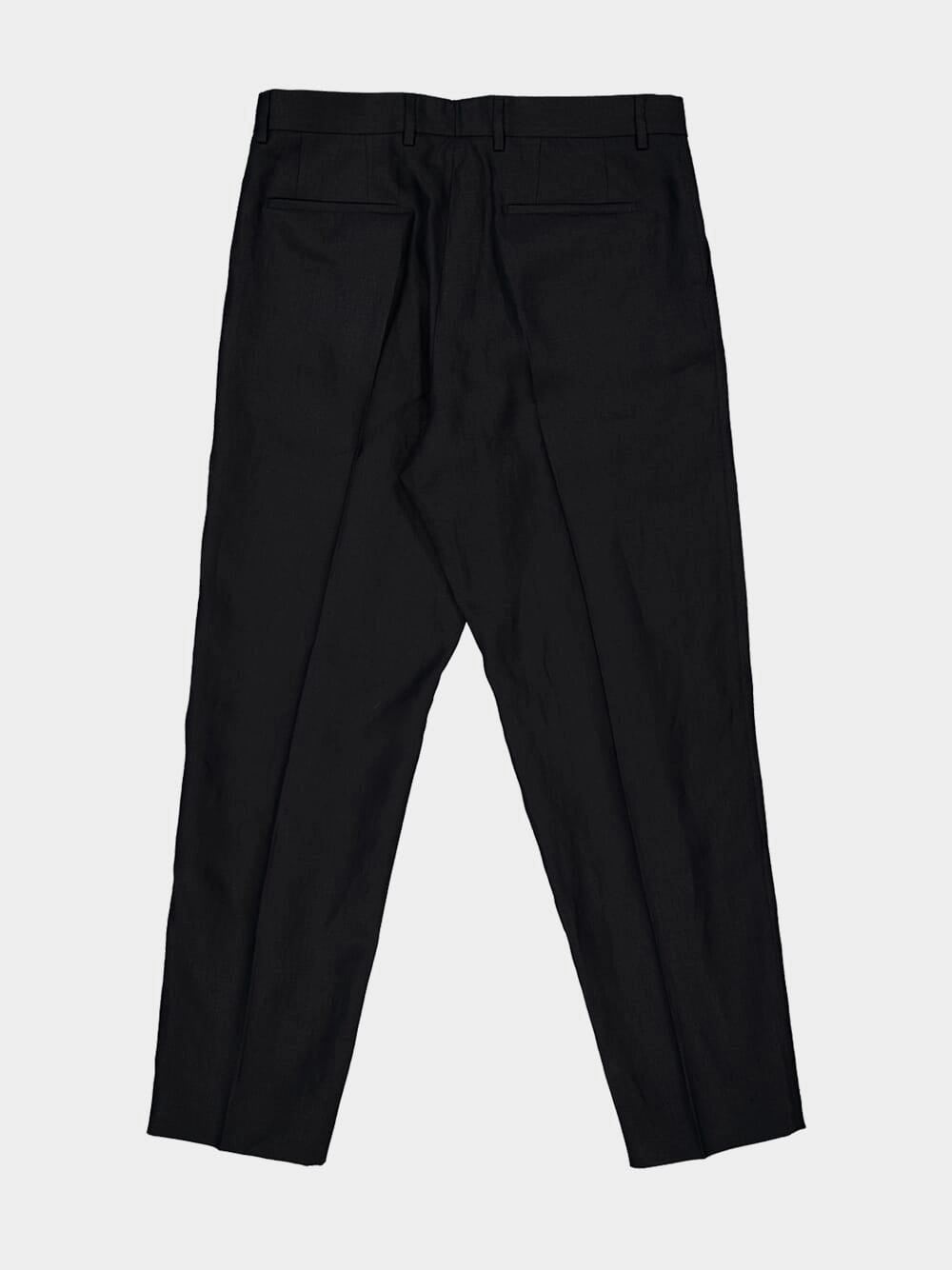 Black Classic Linen Straight-Fit Trousers
