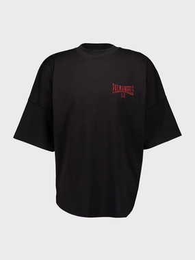 Black College T-Shirt with Logo Print Tops Mens - flannel shirts