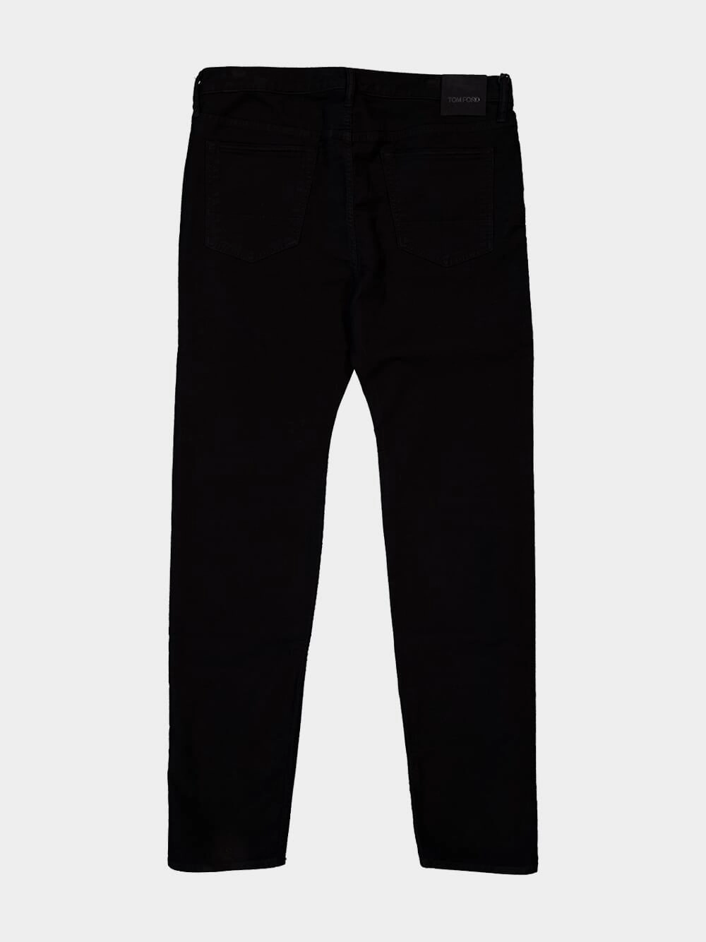 Black Cotton Blend Straight-Leg Jeans