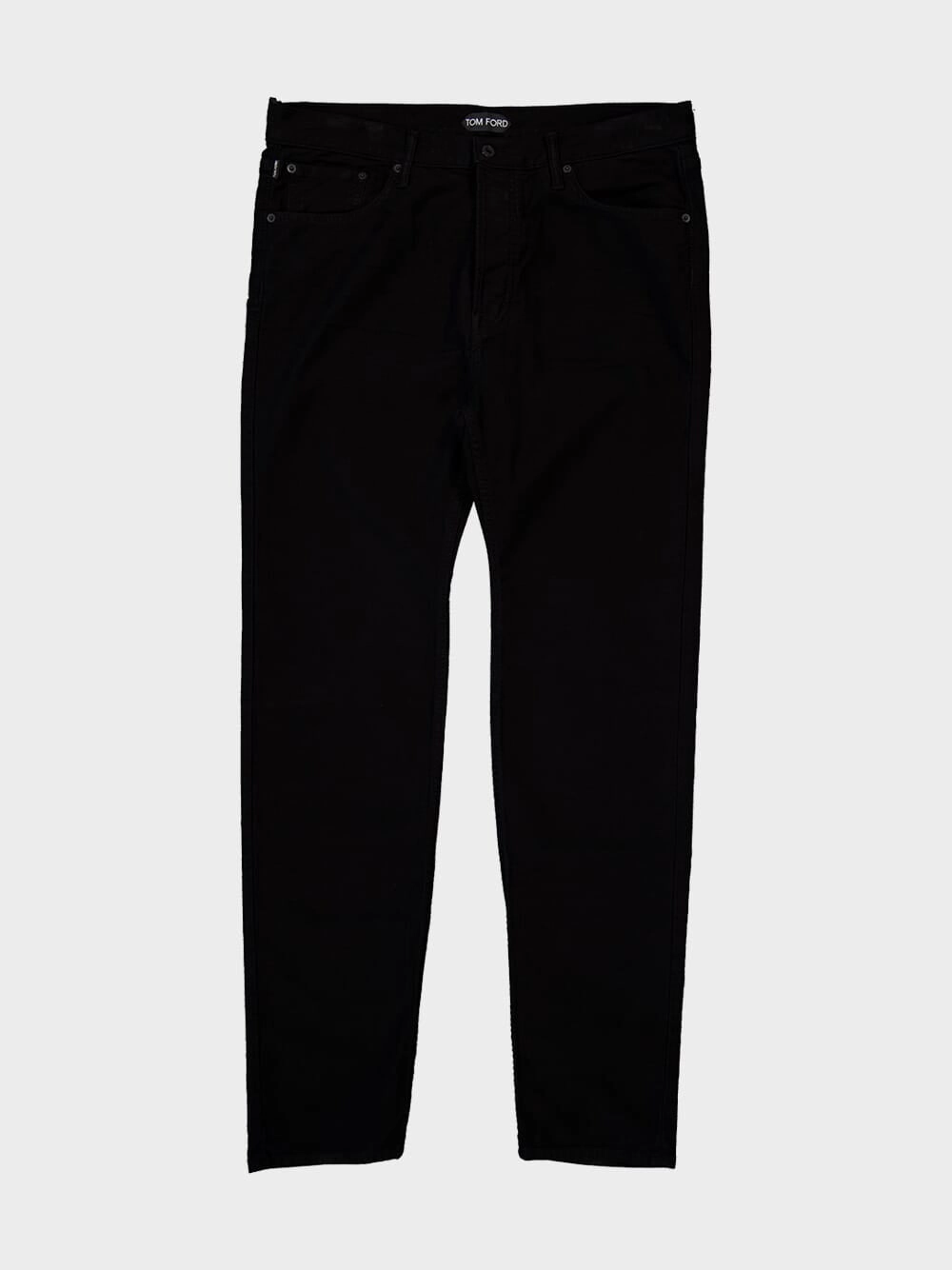 Black Cotton Blend Straight-Leg Jeans