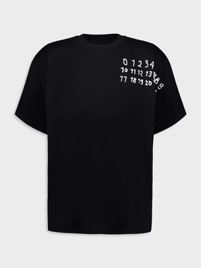 Black Cotton Numbers Printed Crewneck T-Shirt Tops Mens - flannel shirts