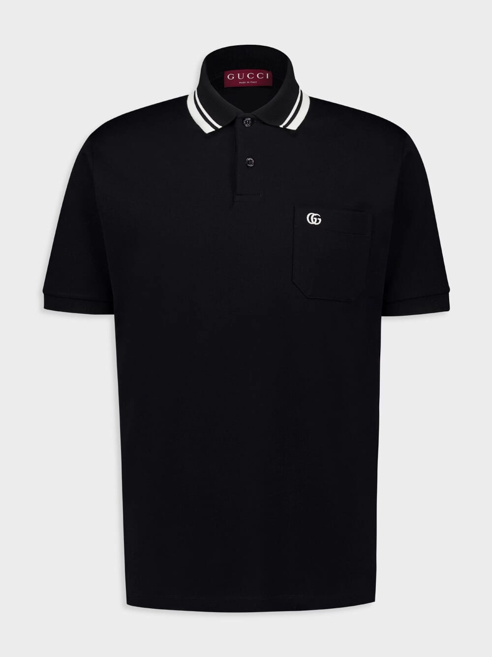 Black Cotton Polo Shirt with Web Tops Mens - men's t-shirts outlet