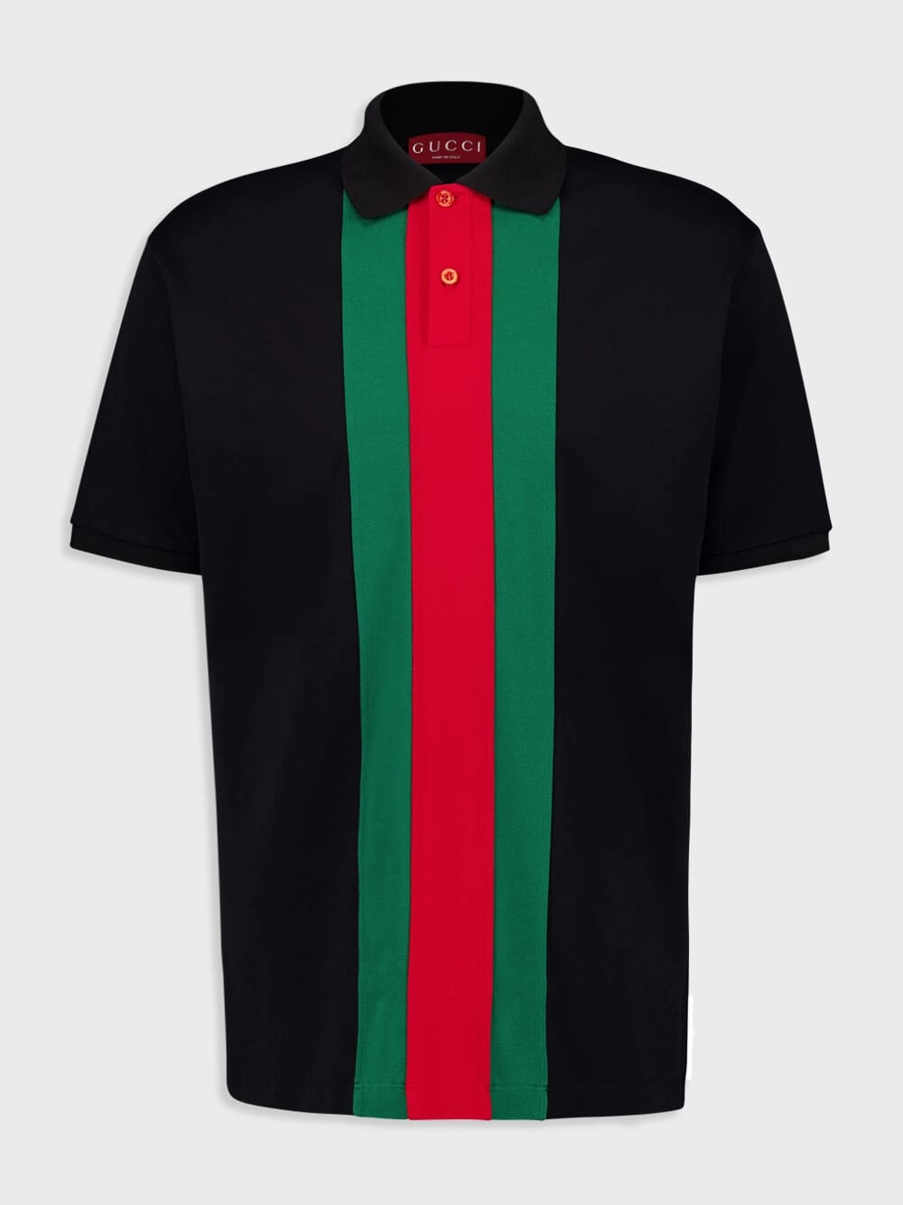 Black Cotton polo shirt with Web Tops Mens - men's t-shirts outlet