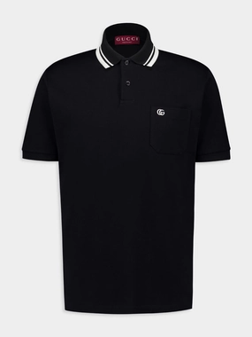 Black Cotton Polo Shirt with Web Tops Mens - men's t-shirts outlet