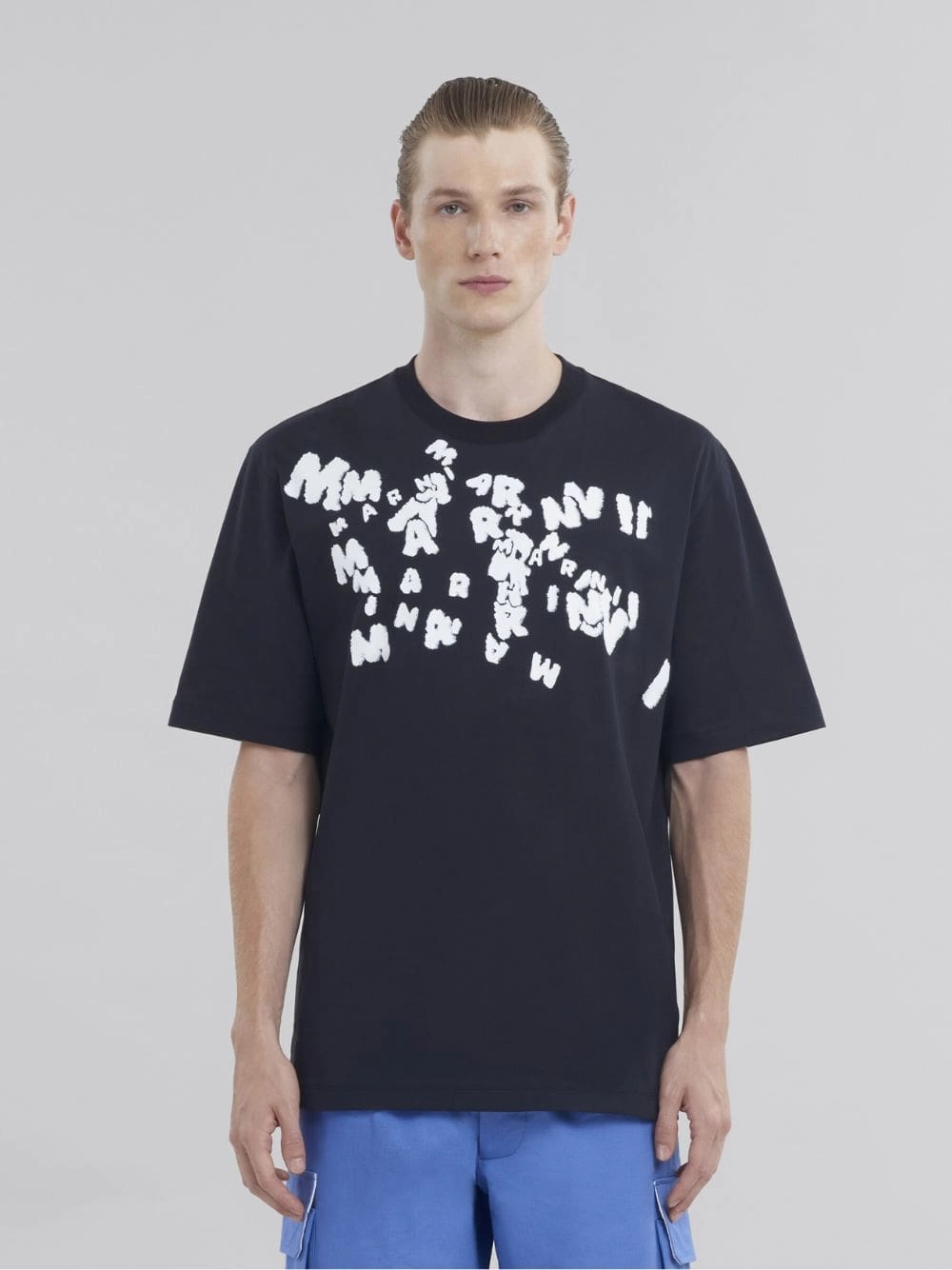 Black Cotton T-Shirt with Caos Logo Tops Mens - flannel shirts