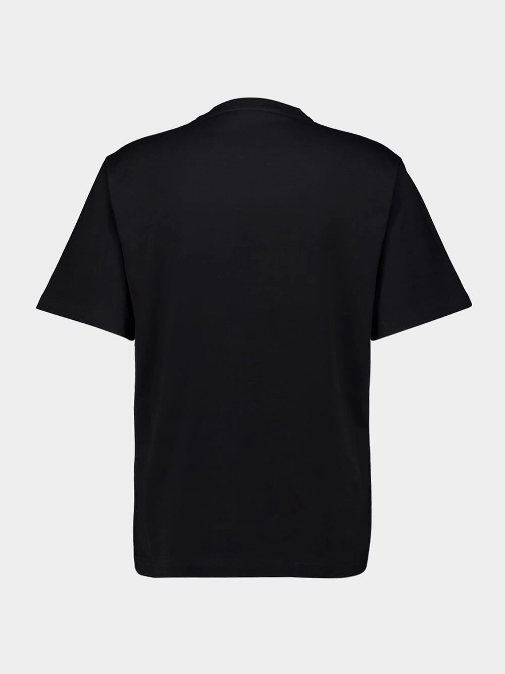 Black Cotton T-Shirt with Leather Pocket