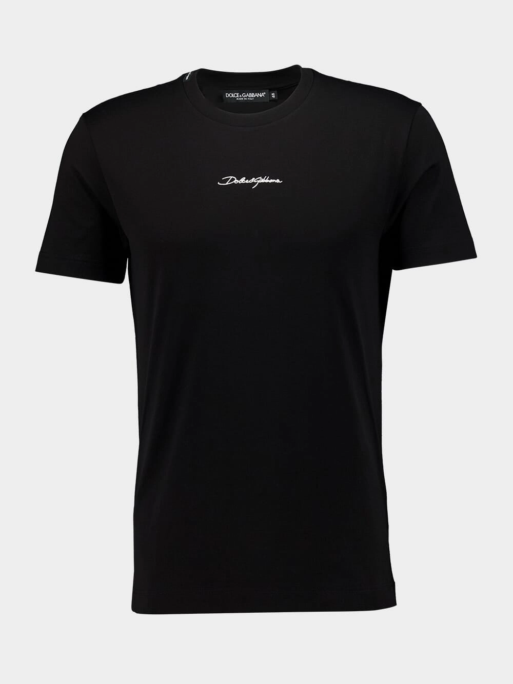 Black Cotton T-Shirt with Logo Tops Mens - flannel shirts