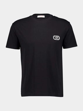 Black Cotton T-shirt with VLogo Patch Tops Mens - flannel shirts