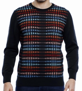 Black Crewneck with Multi Color Design chunky knit discount
