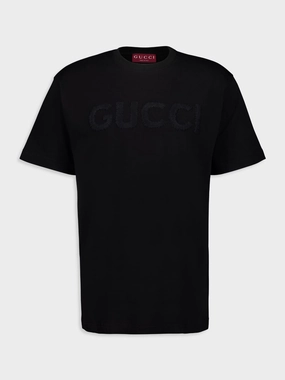Black Embroidered Cotton Jersey T-Shirt Tops Mens - flannel shirts