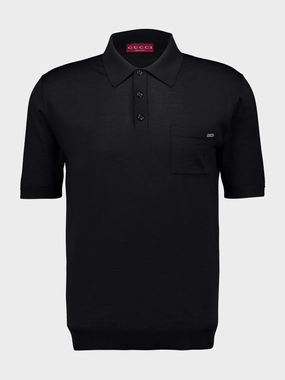 Black Fine Wool Knit Polo Top Tops Mens - men's t-shirts outlet