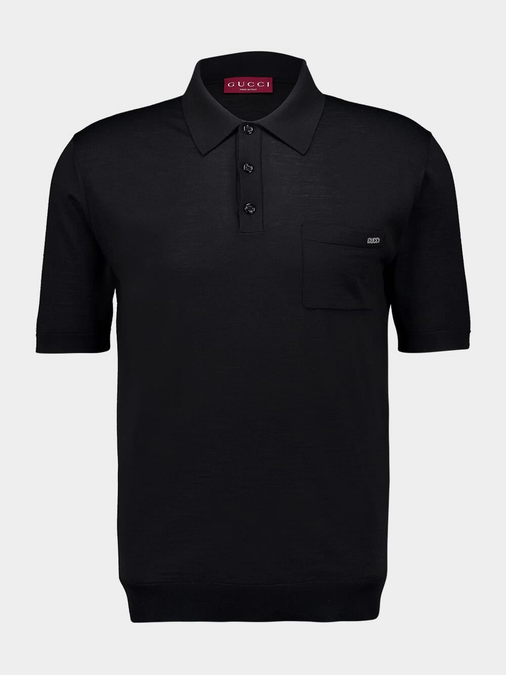 Black Fine Wool Knit Polo Top Tops Mens - men's t-shirts outlet
