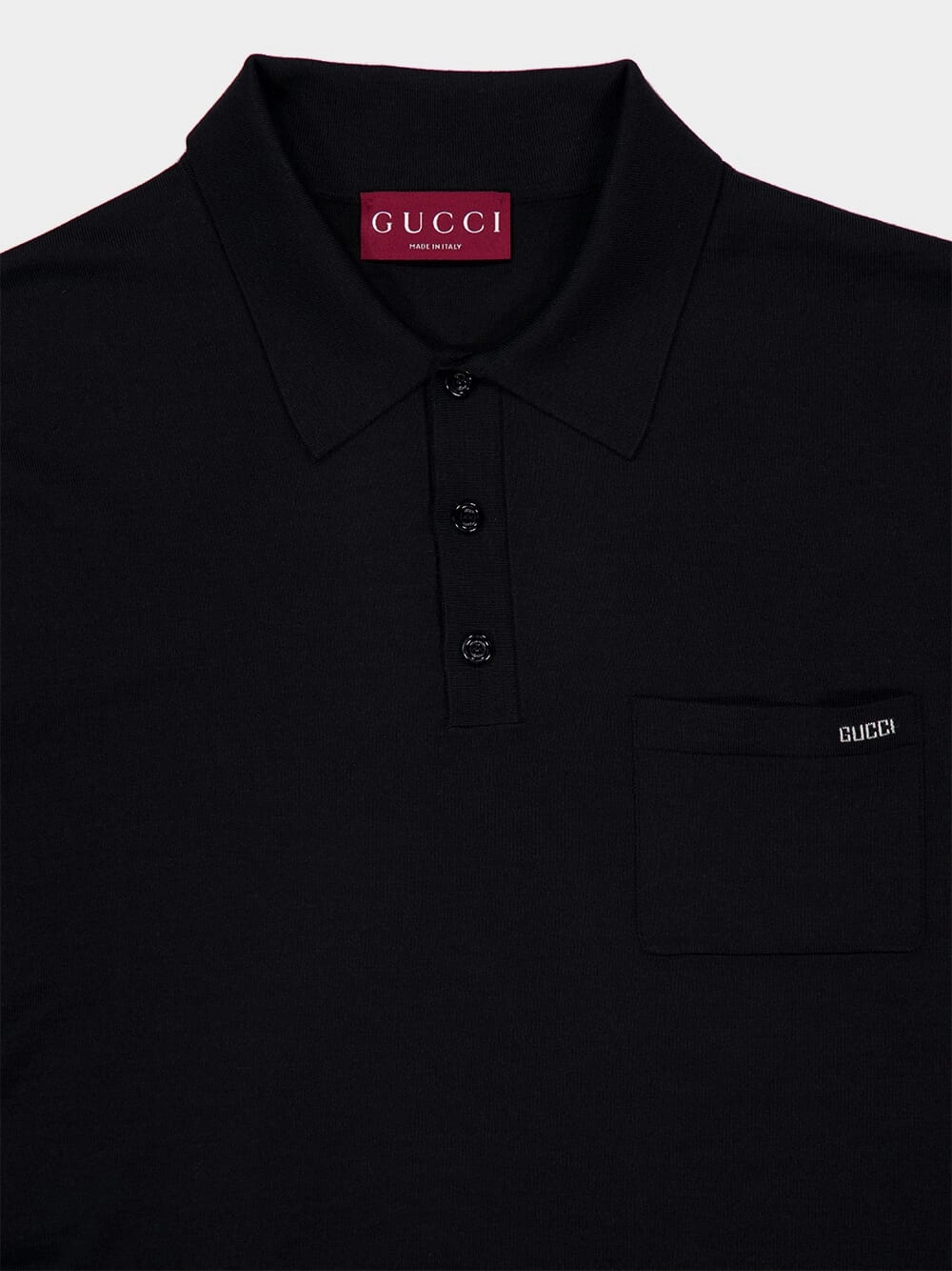 Black Fine Wool Knit Polo Top