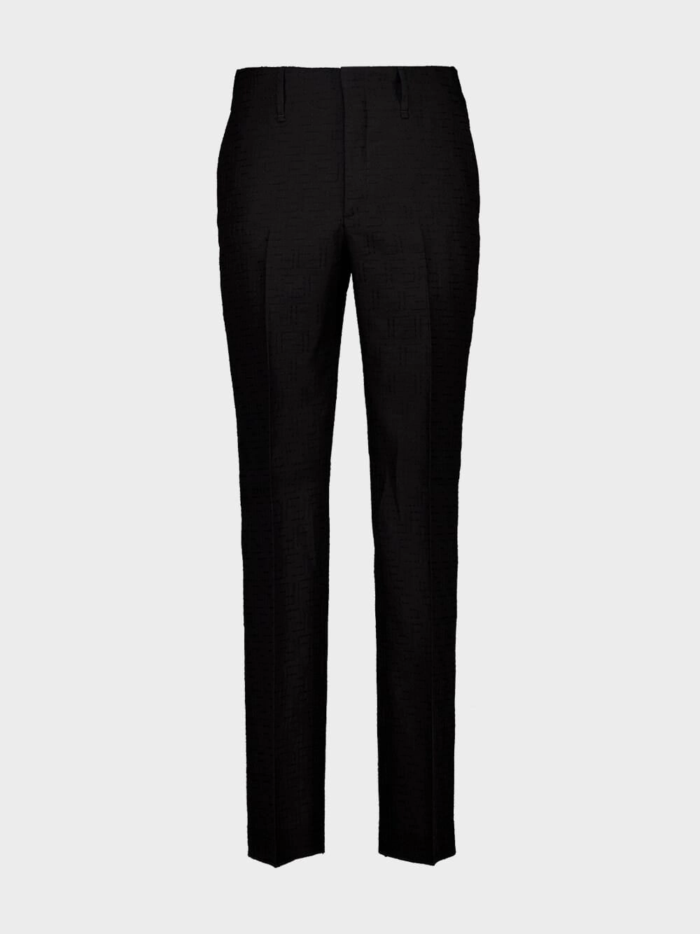 Black Linen FF Jacquard Tailored Trousers Bottoms Mens - cheap mens shorts online