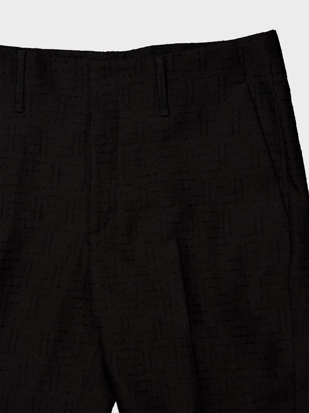 Black Linen FF Jacquard Tailored Trousers