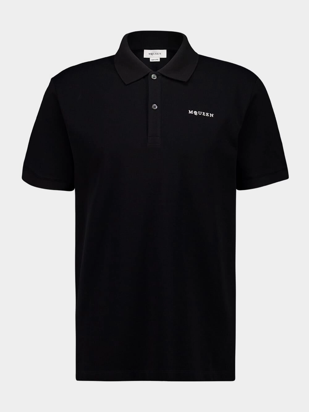 Black Logo Embroidered Cotton Polo
