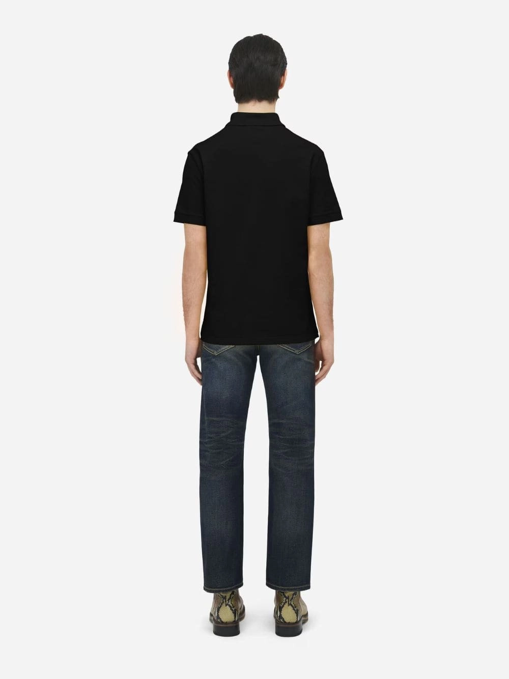 Black Logo Embroidered Cotton Polo