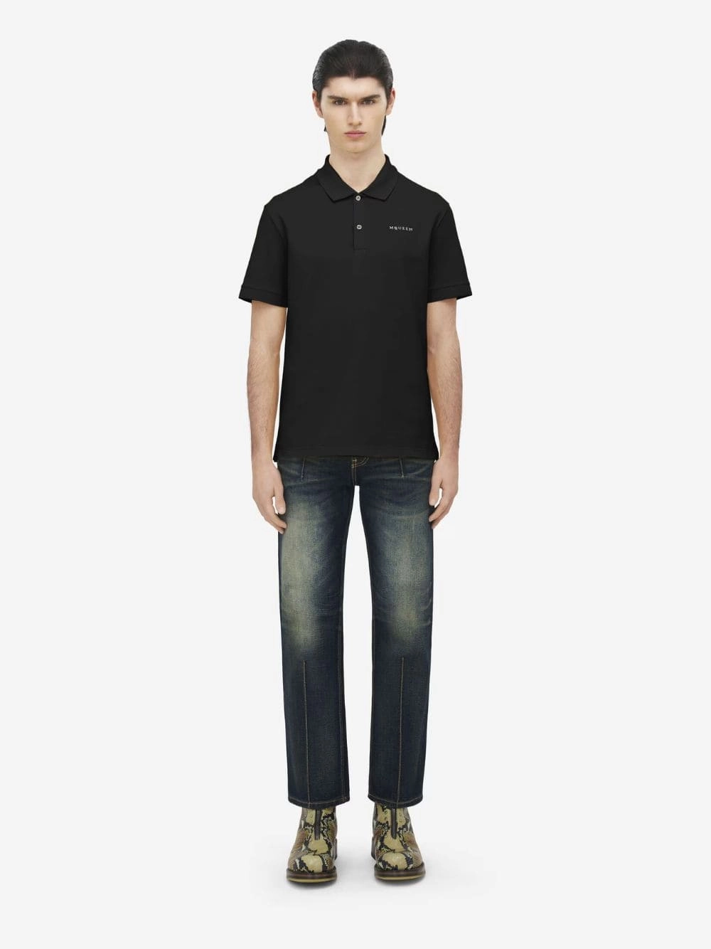 Black Logo Embroidered Cotton Polo Tops Mens - men's t-shirts outlet